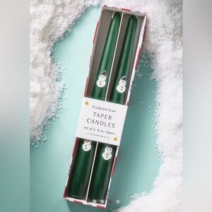 New! NWT Anthropologie Icon Holiday Taper Candles in Snowman. Set of 2